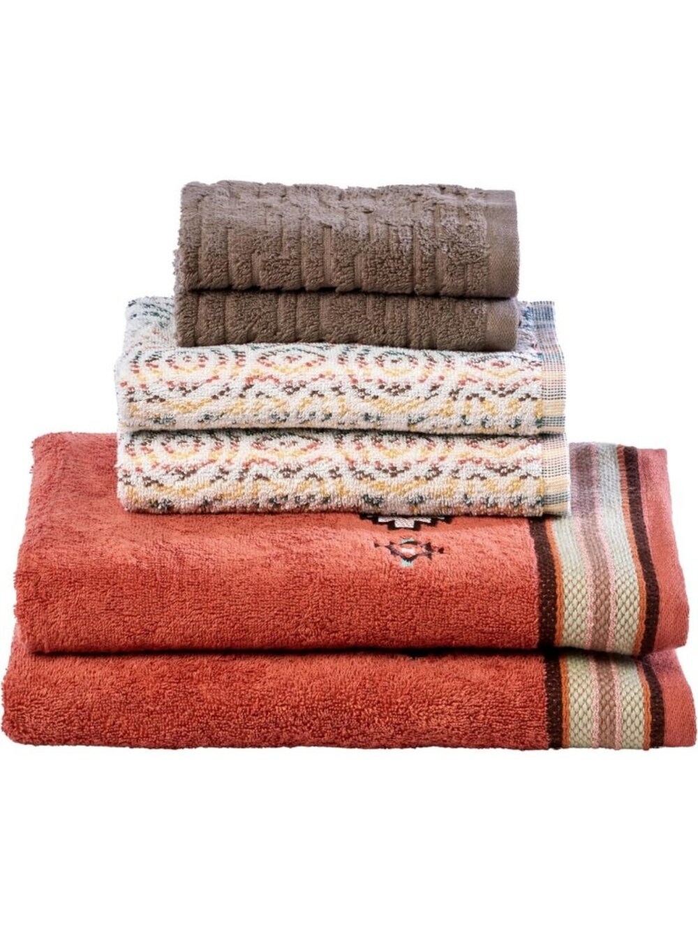 6pc Southwest Sunset Bath Towel Set - 100% Cotton, Soft & Absorbent, Rust Color